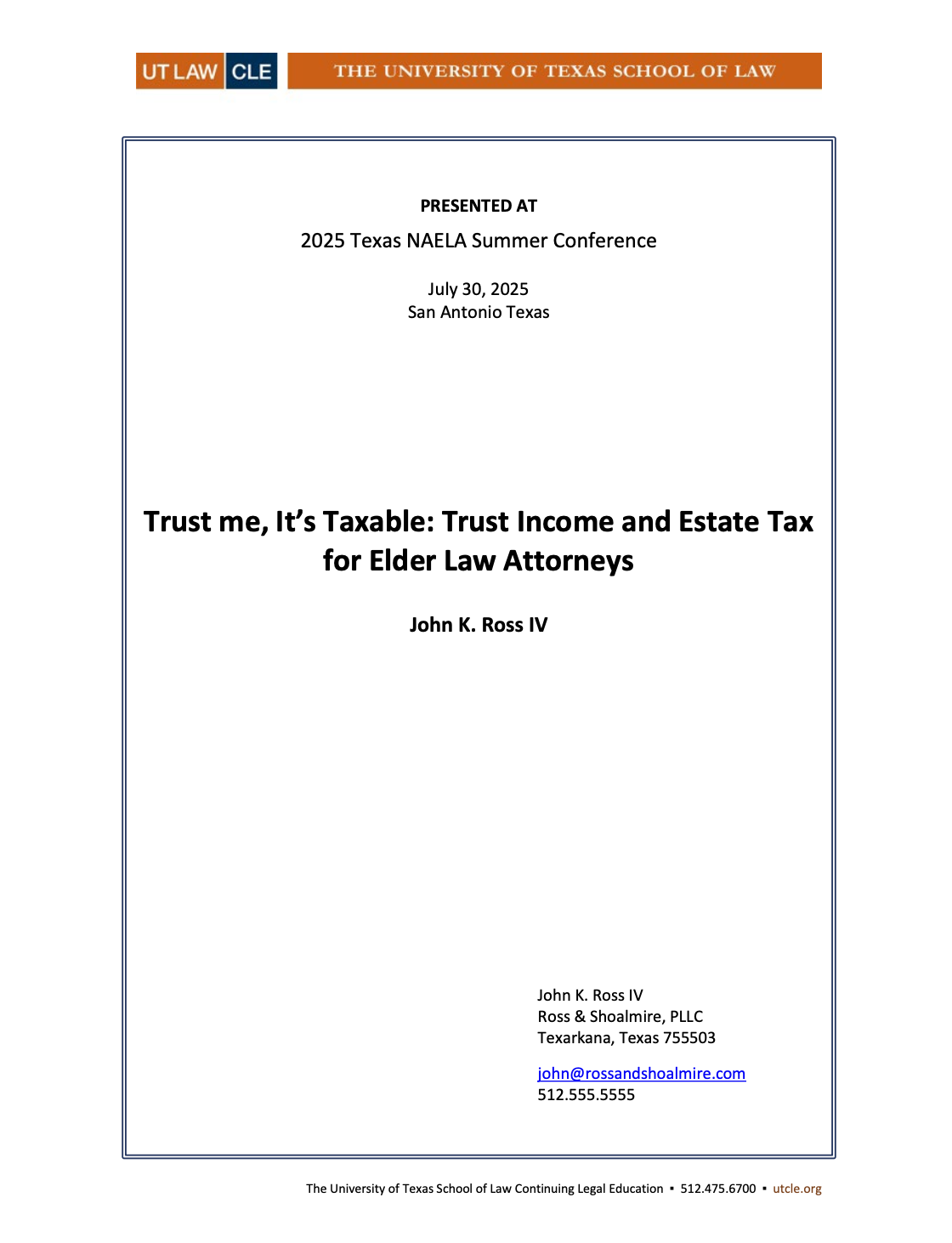 Trust me, It’s Taxable: Trust Income and Estate Tax for Elder Law Attorneys